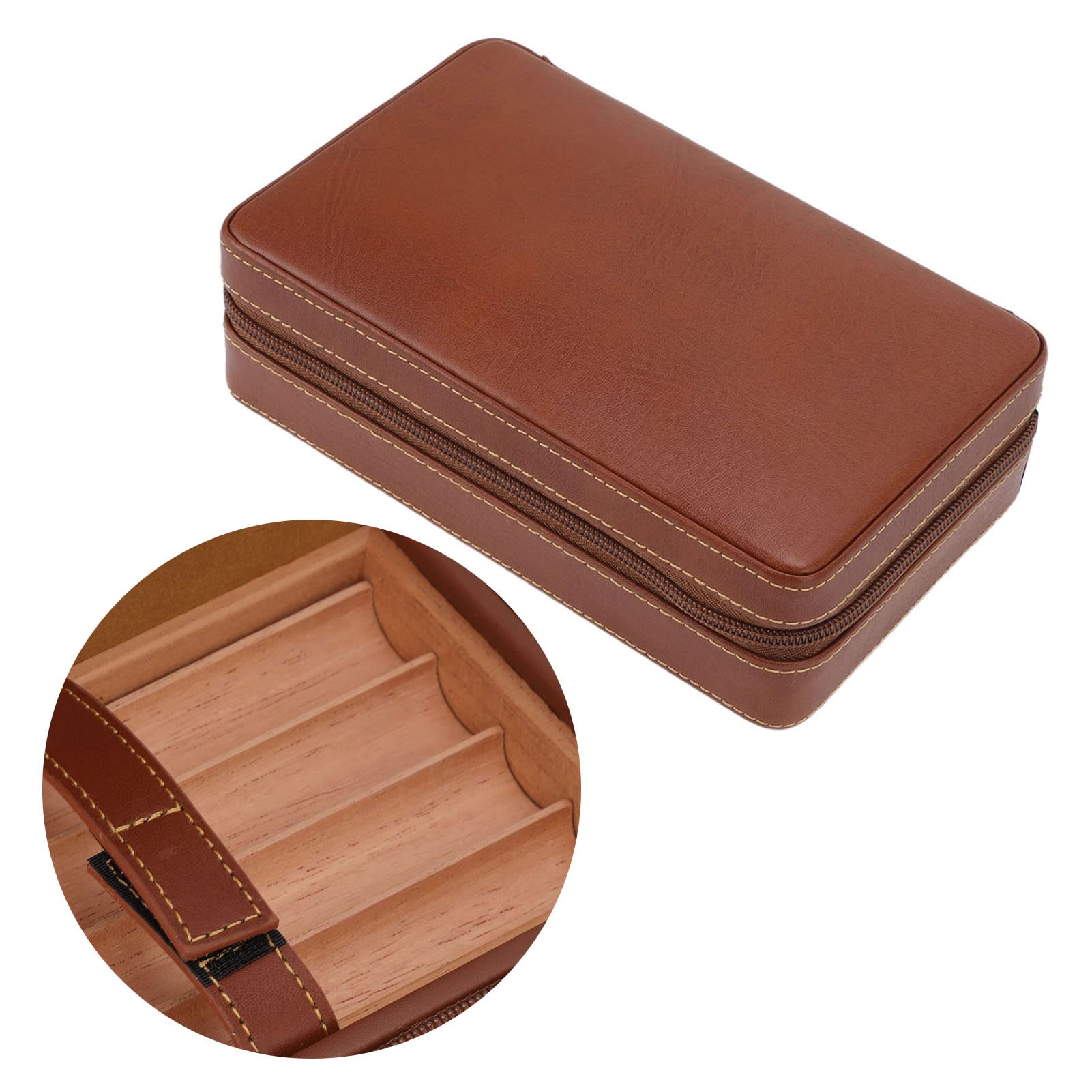 Portasigari in Pelle con Rivestimento in Cedro – Humidor Portatile per 4 Sigari, Include Borsa da Viaggio e Ugello di Ricarica – Ideale per Club, Viaggi e Incontri Eleganti