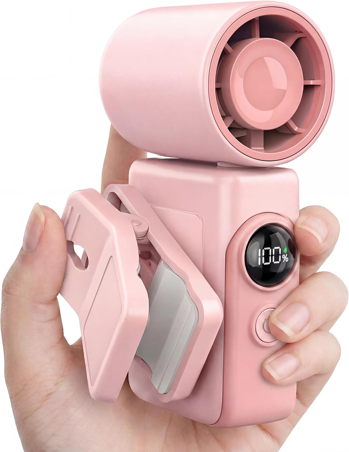 Handheld Fan Portable,0.26lb Mini Fan,Handheld/Clip-on Dual Mode,4-Speed & long lasting,USB-C Fast Charge & Power Display,compact for Outdoor/Commute/Office/Travel/Stroller,Gifts for Women men,Pink