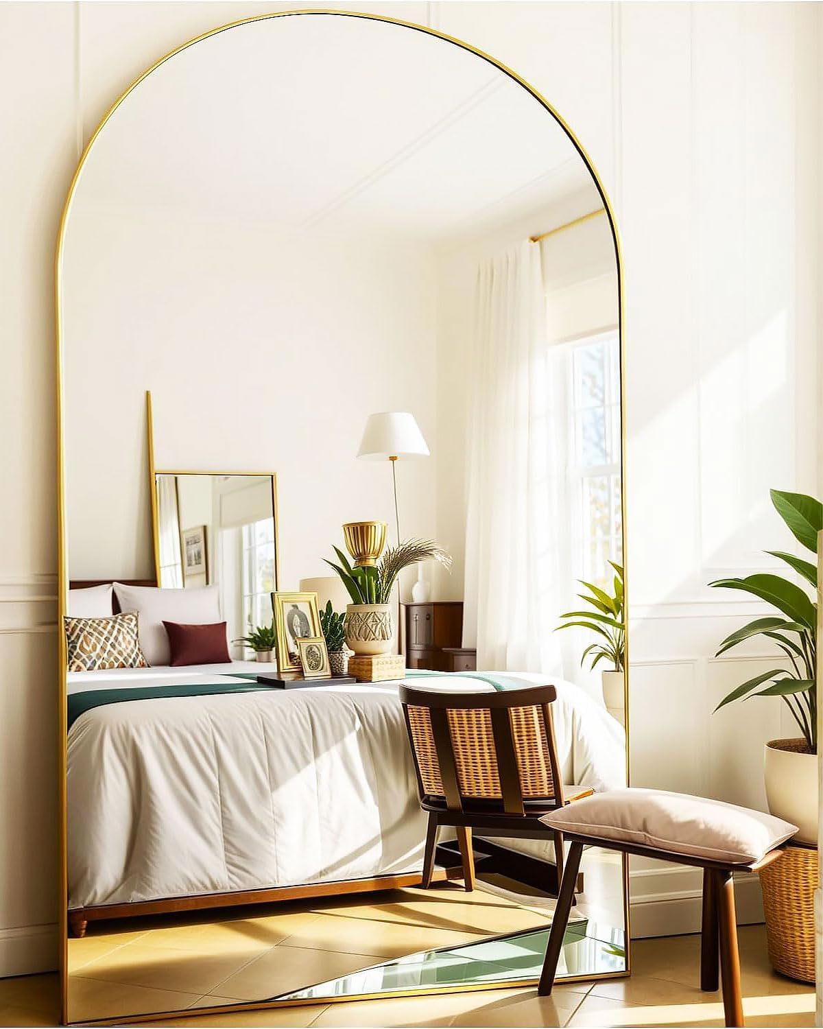 Full Length Floor Mirror, 82x42 Inch Oversized Arched Standing Mirror in Gold for Bedroom, Living Room, Dressing Room - Elegant Freestanding Leaning Mirror Decor - Image 3