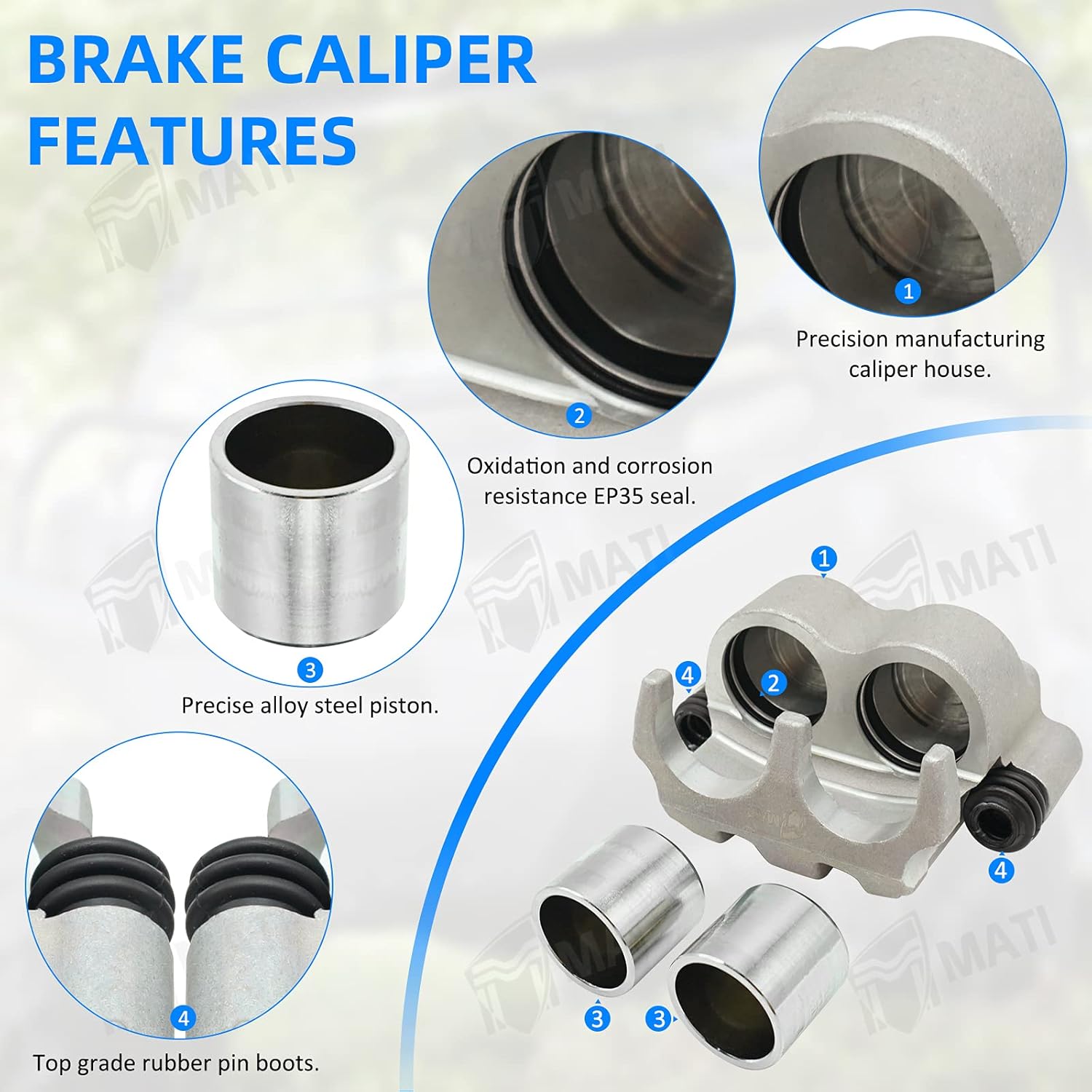 M MATI Front Left Right Brake Caliper Set with Pads without Mounting Bracket for Polaris MVRS 700 800 4X4 Ranger 500 2X4/4X4 570 CREW 570 Full Size 700 LSV 2010-2012 GEM EM1400 1912123 1912124