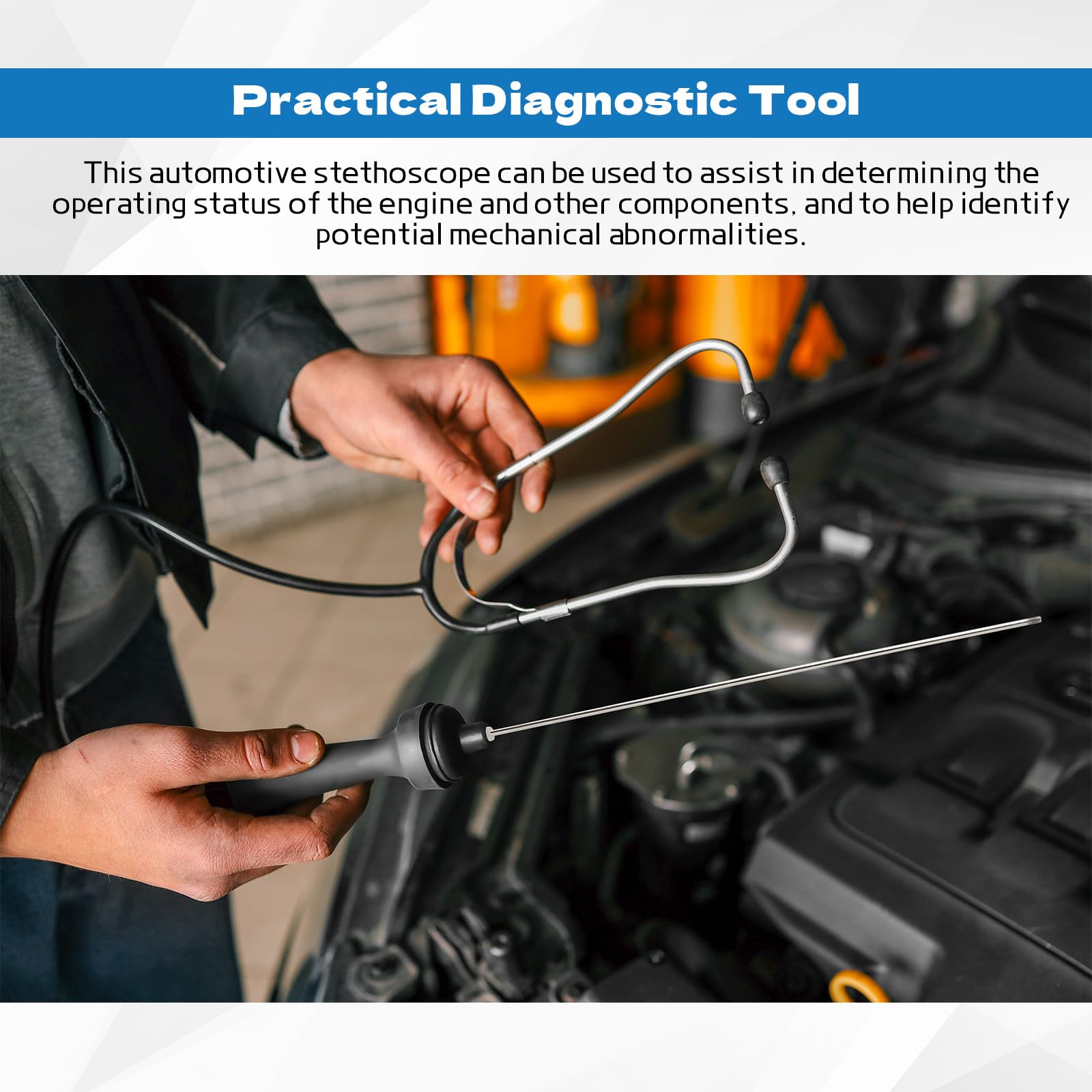 Wuyaoyao Mechaniker Stethoskop, Automotive Stethoskop für Motor, Auto Motor Empfindliches Hörwerkzeug Diagnosegerät mit Verlängerter Sonde & Griff, Universal Auto Zubehör (Upgraded)