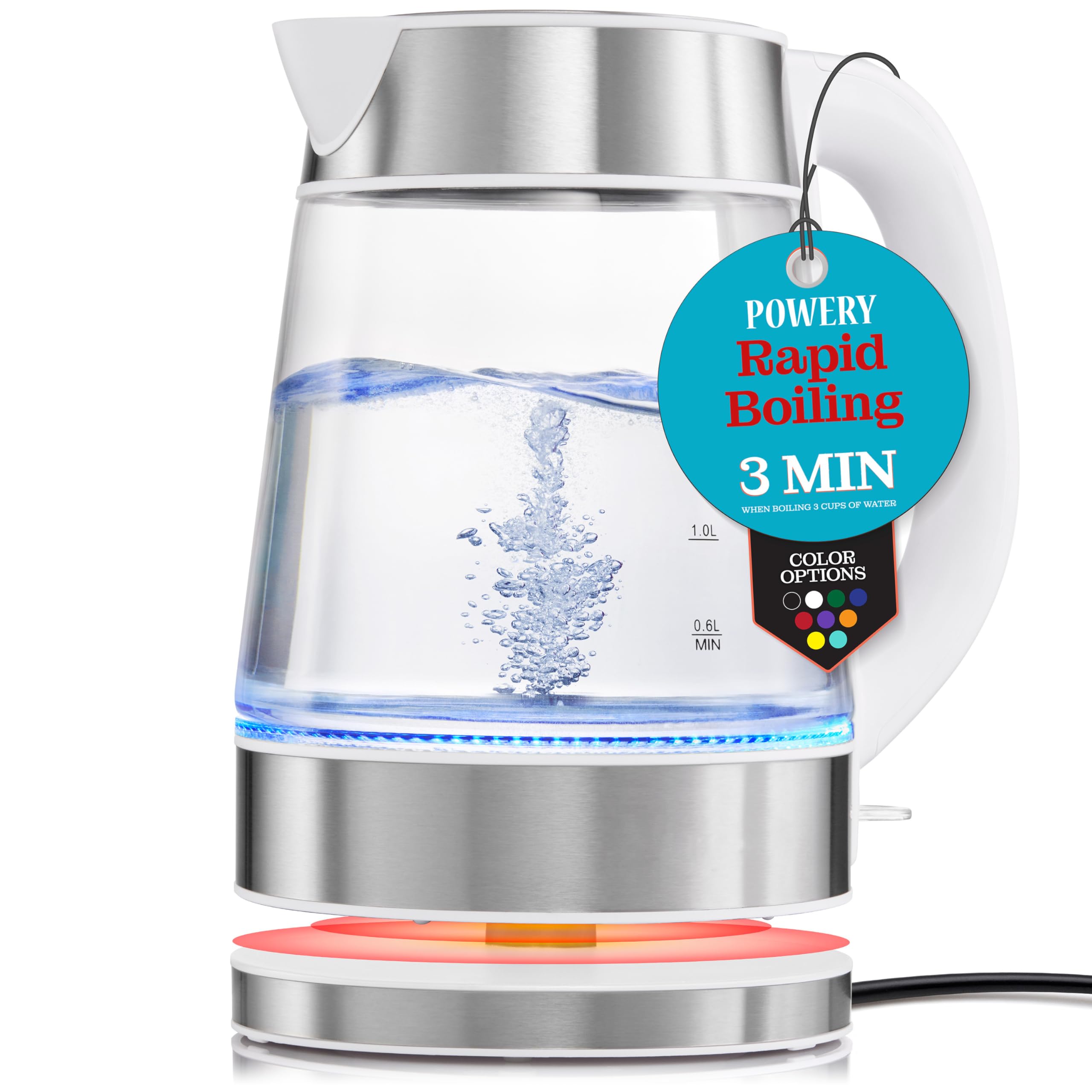 Photo 1 of **HANDLE IS DAMAGED**Exquisite Speed-Boil Electric Kettle For Coffee & Tea - 1.7L Water Boiler 1500W, Borosilicate Glass, Easy Clean Wide Opening, Auto Shut-Off, Cool Touch Handle, LED Light. 360° Rotation, Dry Protection