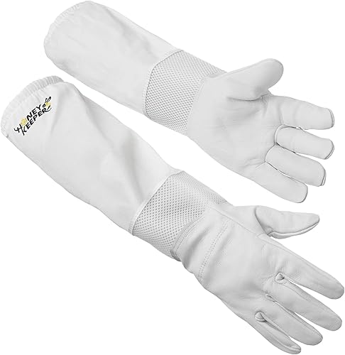 Honey Keeper Guantes de apicultura - Piel de cabra con manga de lona ventilada y puño elástico