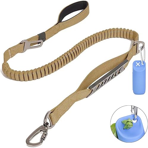 Miniatura 7 de Correa para perros grandes y medianos resistente, correas elásticas para perros con soporte para bolsa de excrementos y cinturón de seguridad para