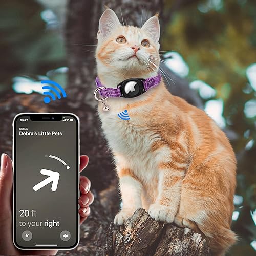 Miniatura 4 de DALUZ Collar reflectante para gatos Airtag, collar de nailon duradero con GPS integrado con soporte Airtag y campana, collar Airtag para gato con