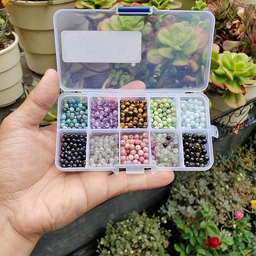 Miniatura 6 de Chengmu Juego de cuentas de piedra de 0.31 pulgadas para hacer joyas, 230 piezas de piedras preciosas naturales, amatista, ágata ónix, cristal de