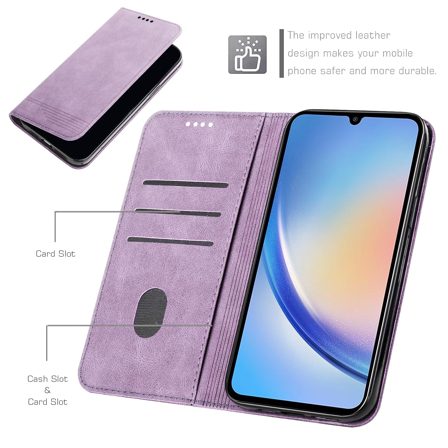 Etui na telefon komórkowy Samsung Galaxy A35 ze skóry PU, portfel, etui ochronne Samsung Galaxy A35, etui z funkcją stojaka, magnetyczne, z klapką, fioletowe