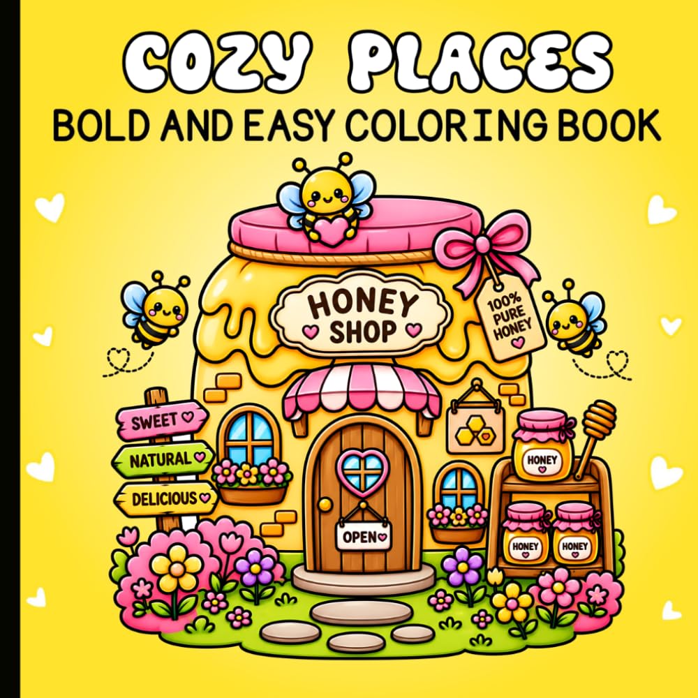 Bold and Easy Cozy Places Coloring Book: Simple Relaxing Designs of Cute Homes, Cafés, and Peaceful Escapes.