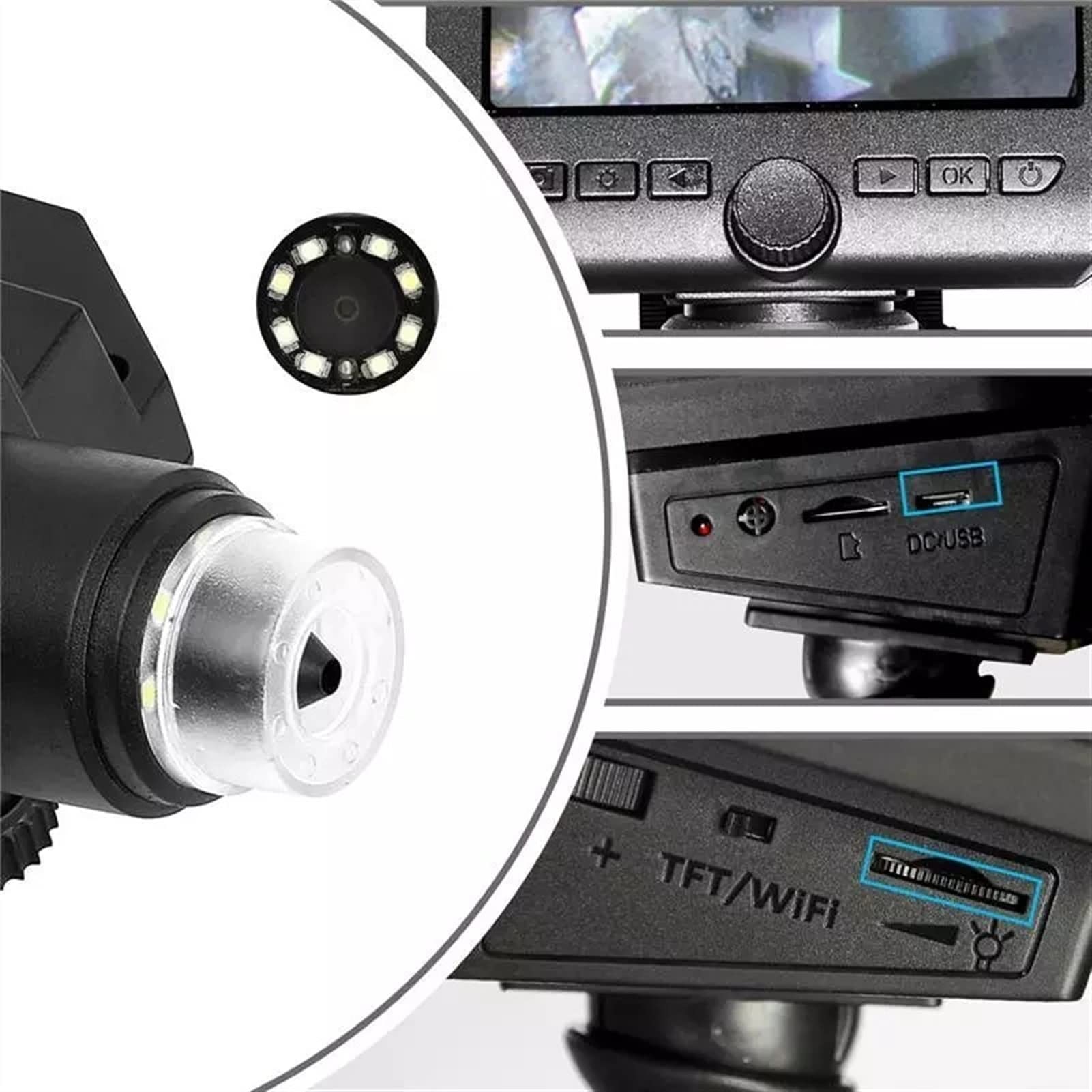 2MP 4.3 Pulgada 1000X WiFi Microscopio digital Teléfono móvil con Microscopio de pantalla de pantalla para uso biológico y aplicaciones educativas(Suction cup mount)