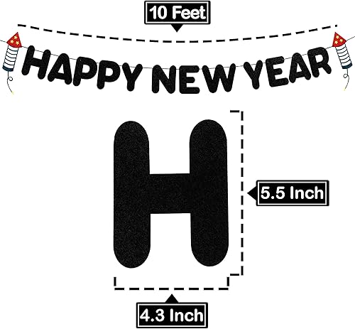 Miniatura 4 de KatchOn, Cartel de feliz año nuevo negro de fieltro 2024 - No bricolaje, 10 pies  Cartel de feliz año nuevo, decoraciones de feliz año nuevo 2024