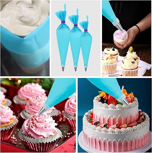 Miniatura 6 de Bolsas de tubería reutilizables, 6 bolsas de repostería de silicona en 3 tamaños (12.0in + 14.0in + 16.0in), 6 acopladores de glaseado para consejos