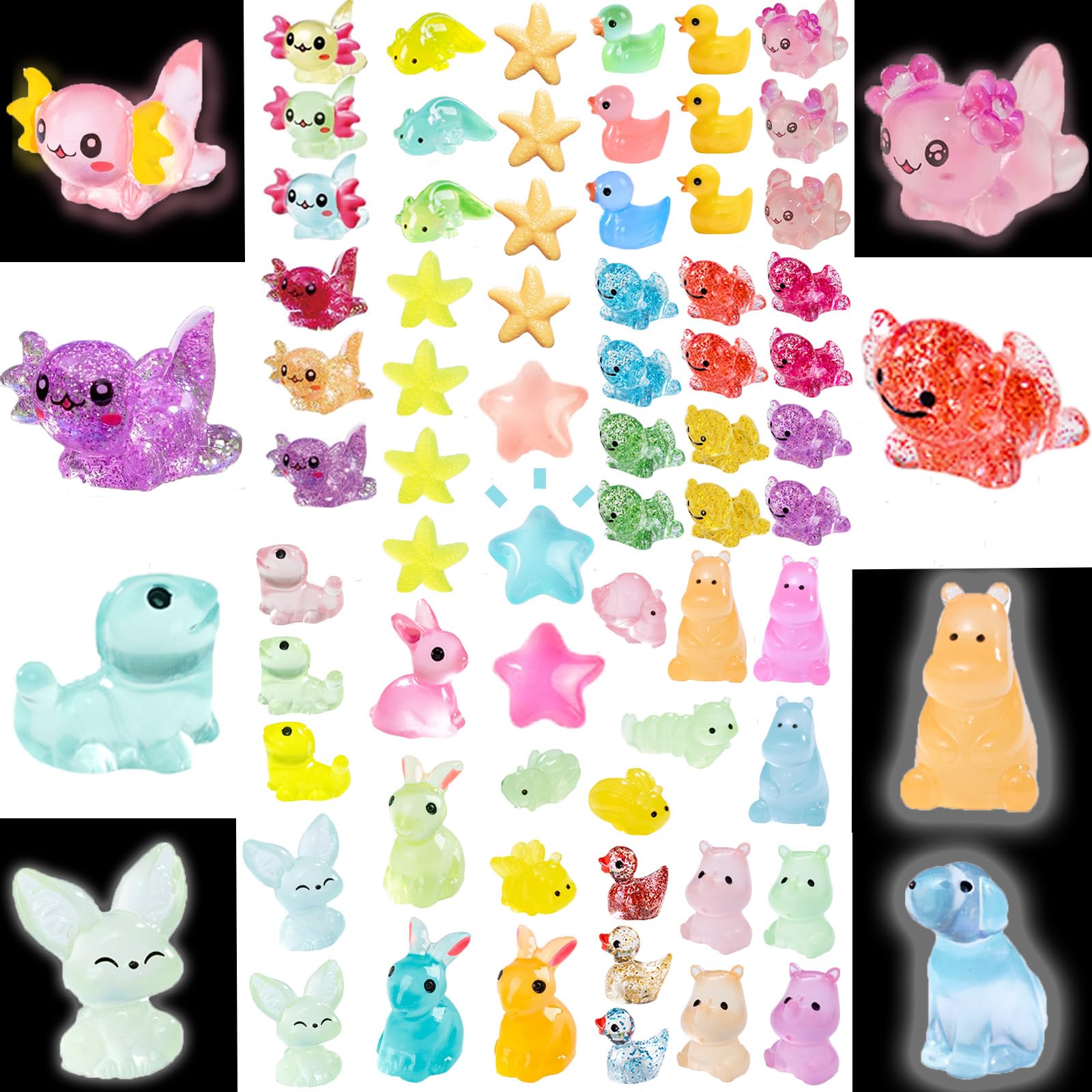 100pcs Mini Resin Animals Mixed Axolotls, 30 Styles Luminous Glass Animals — image 1
