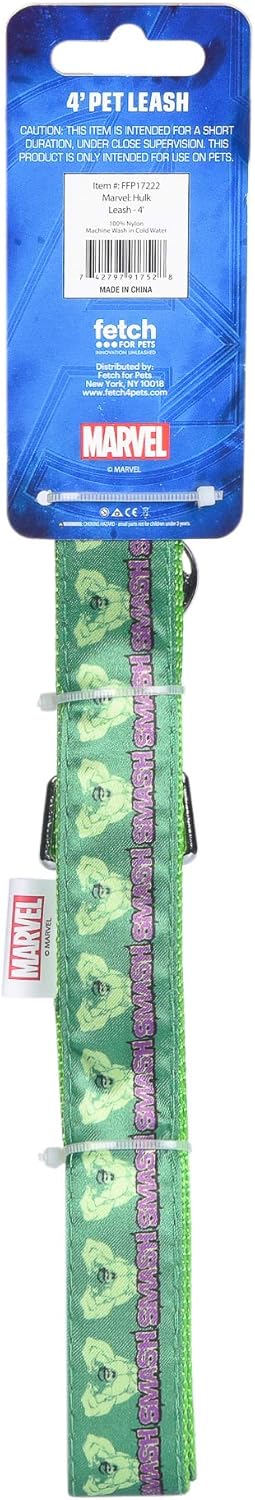 Marvel Comics The Incredible Hulk 4 Foot Dog Leash (48 Inch) | Cute Logo Easily Attaches to Any Collar or Harness | Green (Pack of 4)