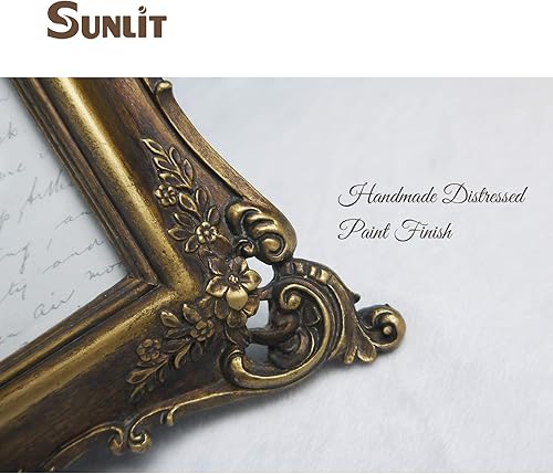 Vista 5 de Sunlit Vintage Picture Frame 5x7 Inch, Luxury Antique Photo Frames with Glass Front, Photo Display, Tabletop Wall Hanging, Gift Ideas, Bronze Gold