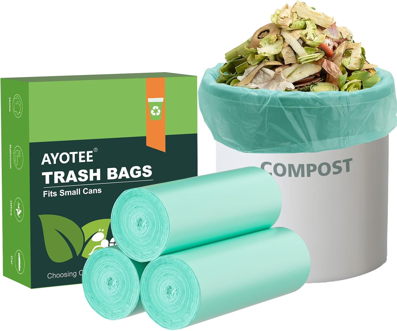75 Counts AYOTEE Mini Garbage Bags, 1.2 Gallon Small Compostable Trash Bags, Small Garbage Bags for home, Fit 4.5 or 5 Liter Bathroom Wastebasket Can Liners(Green)