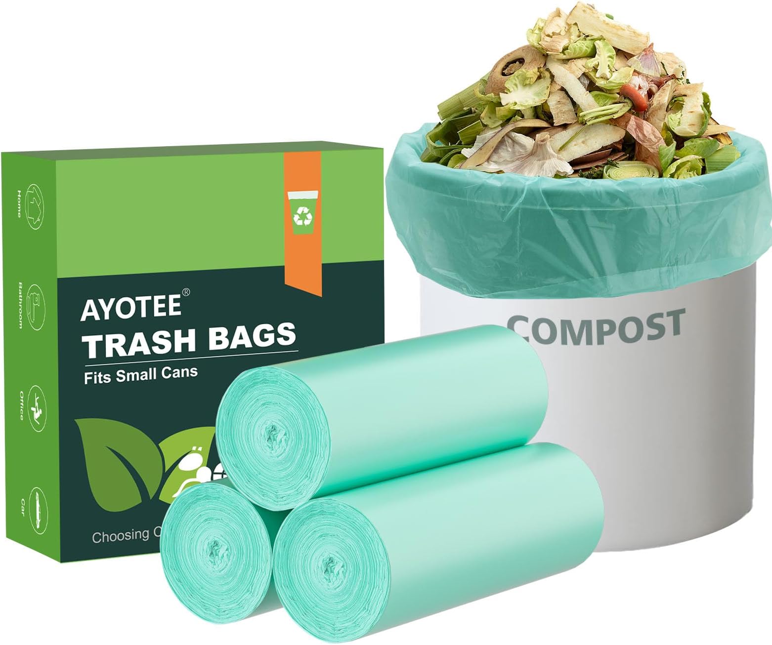 75 Counts AYOTEE Mini Garbage Bags, 1.2 Gallon Small Compostable Trash Bags, Small Garbage Bags for home, Fit 4.5 or 5 Liter Bathroom Wastebasket Can Liners(Green)