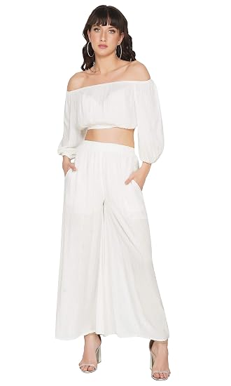 Shoulder Crop Top with Palazzo Set 