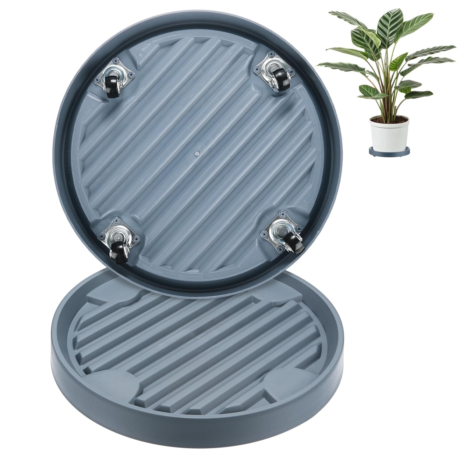 M METERXITY 2-Pack Plant Stand with Invisible Wheels, 12.2 Inch/31 cm OD Plastic Heavy Duty Rolling Plant Stand for Indoor and Outdoor [11.14 Inch/28.3cm ID, Gray]