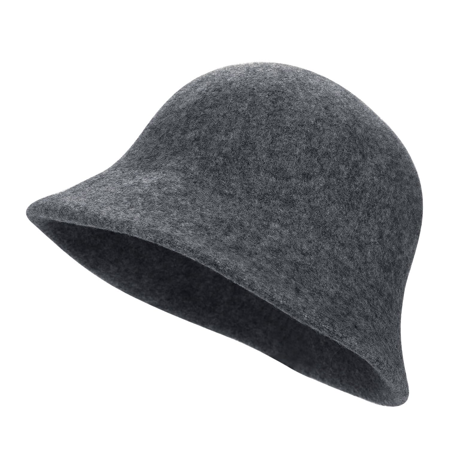 Xinchia Women's Dark Grey Wool Felt Cloche Bucket Hat Winter Elegant Bowler Hat Thermal Dome Beanie Brim Cap Fisherman Hat Foldable Fedora Bucket Hat Vintage Party Church Hat Winter Warm Brim Visor Cap Solid Color