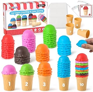 ShyLizard Ice Cream Counting and Color Sorting Toys for Kids Boys Girls Age 2 3 4 5, Montessori Stacking Toys for Toddlers, Educational Fine Motor Skills Toys, Preschool Couting and Learning Toy Gifts