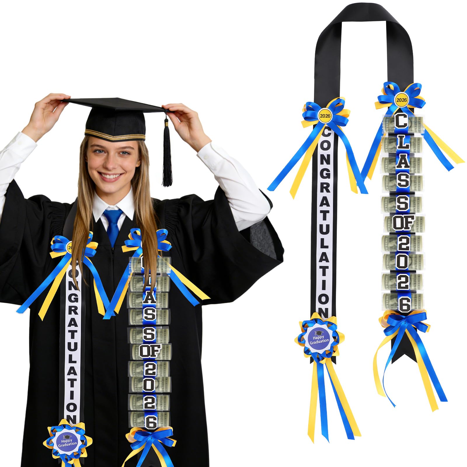 Photo 1 of 2026 Graduation Money Lei, Class of 2026 Graduation Ribbon Leis Grad Cash Gifts Party Supplies & Photo Props for High School College (Blue)