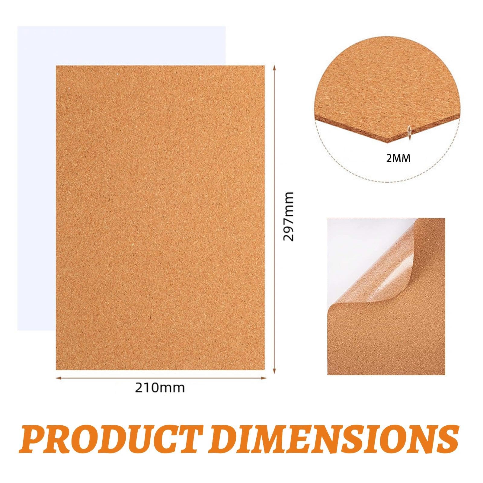Hojas de Corcho Autoadhesivas 30x21cm 2mm Espesor 8 Piezas para Decoración Mural y Tablones de Anuncios