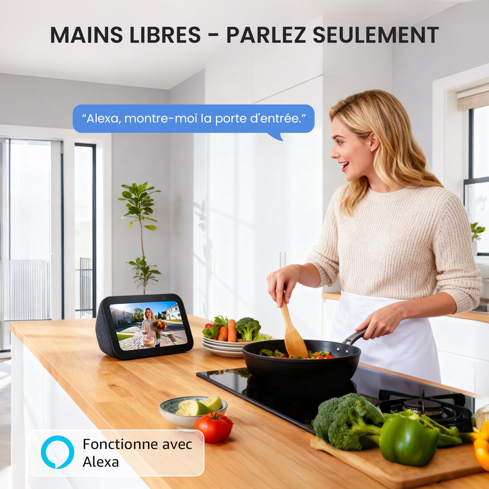 ieGeek 2K Sonnette sans Fil Exterieur Etanche, Sonnette Vidéo avec Caméra Compatible Alexa, Install Facile, Détection IA, IP66 Étanche,Vision Nocturne, Stockage Cloud, WiFi 2,4 GHz Uniquement (Blanc)