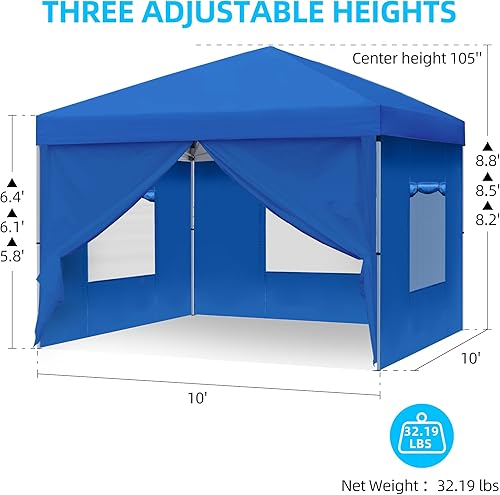 Miniatura 2 de DWVO Tienda de campaña desplegable de 10 x 10 pies con 4 paredes laterales extraíbles, toldo al aire libre fácil de instalar con 3 ventanas de
