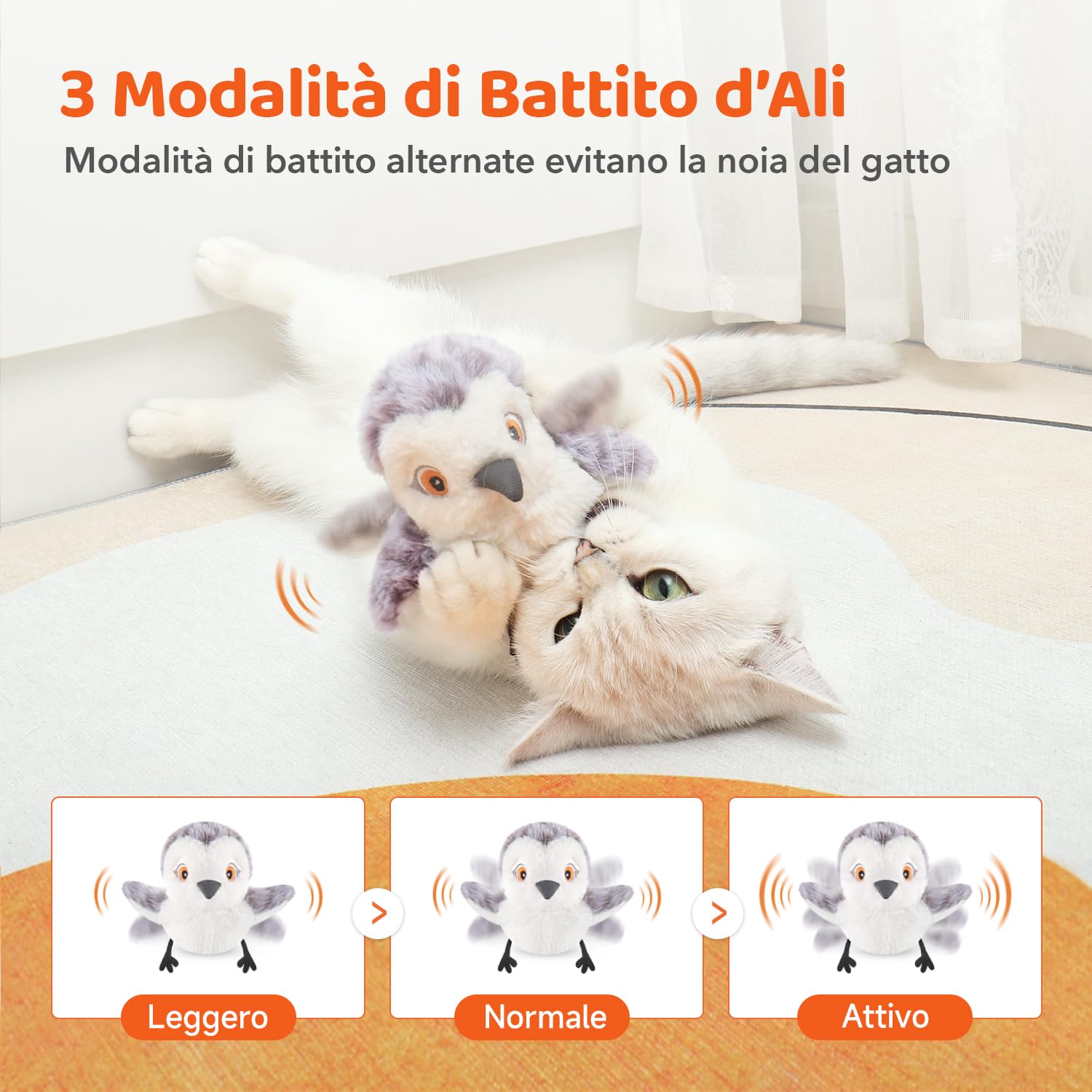 Potaroma - Giocattoli per gatti, uccelli ricaricabili, giocattoli realistici, giocattoli di peluche attivati al tatto, giocattoli interattivi di peluche, alette battenti, catnip kicker 4.0»