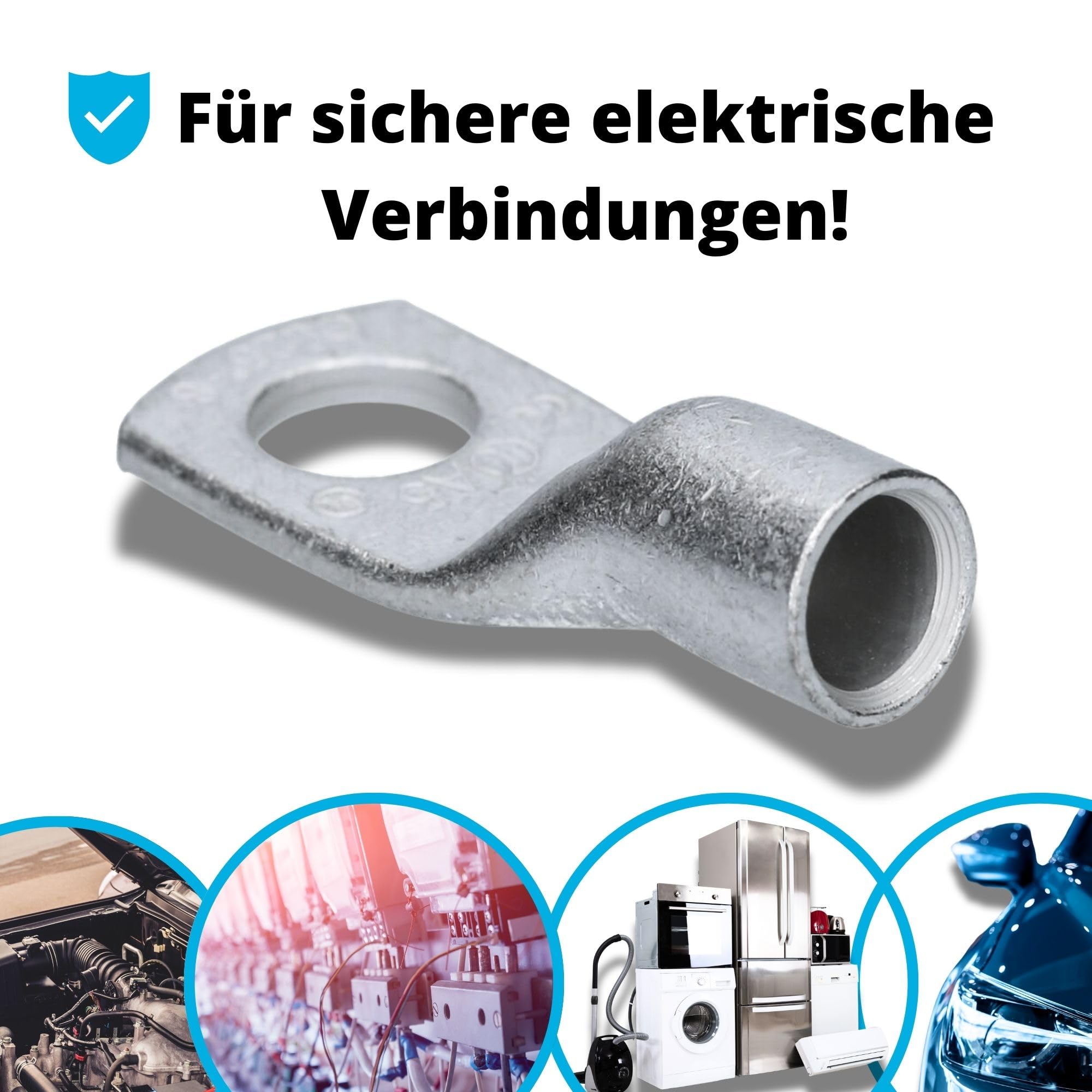 Kalitec Cembre A5-M8 10x Cosses Tubulaires 25 mm² M8 en Cuivre Étamé | Connecteurs de câbles non isolés avec fenêtre de contrôle pour installations électriques, industrie et secteur automobile.