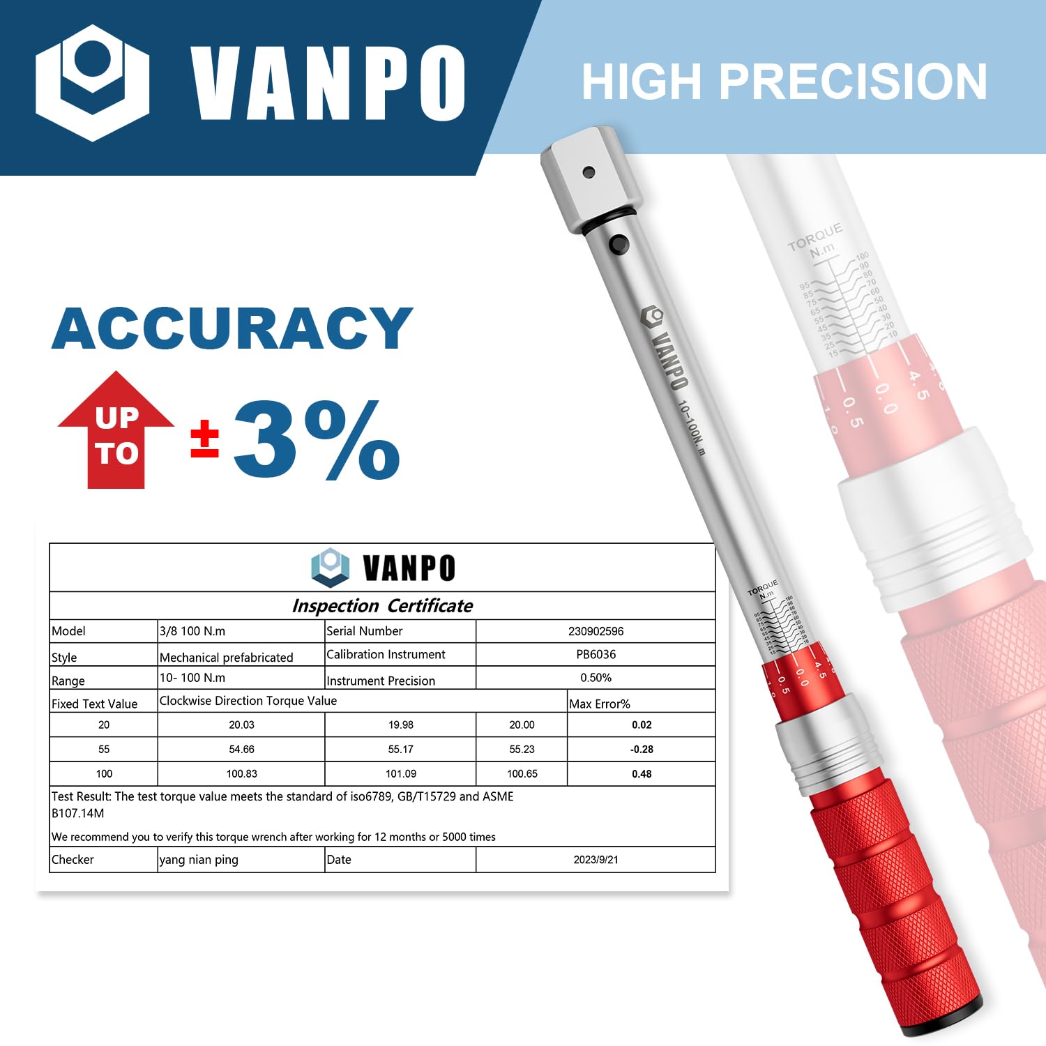 VANPO Clé dynamométrique ouverte 10-100Nm, 9x12mm Clé Dynamométrique Interchangeable, Tête à Cliquet 3/8", 10/13/14/15/17/19mm Tête Extrémité Ouverte, pour Réparation de Climatisation