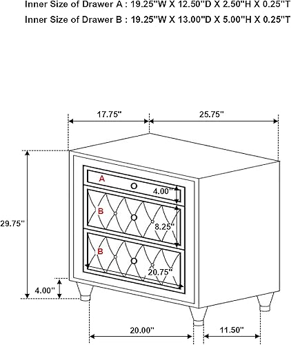Miniatura 8 de Coaster Home Furnishings Mesita de noche de terciopelo con 3 cajones en color marfil y camello