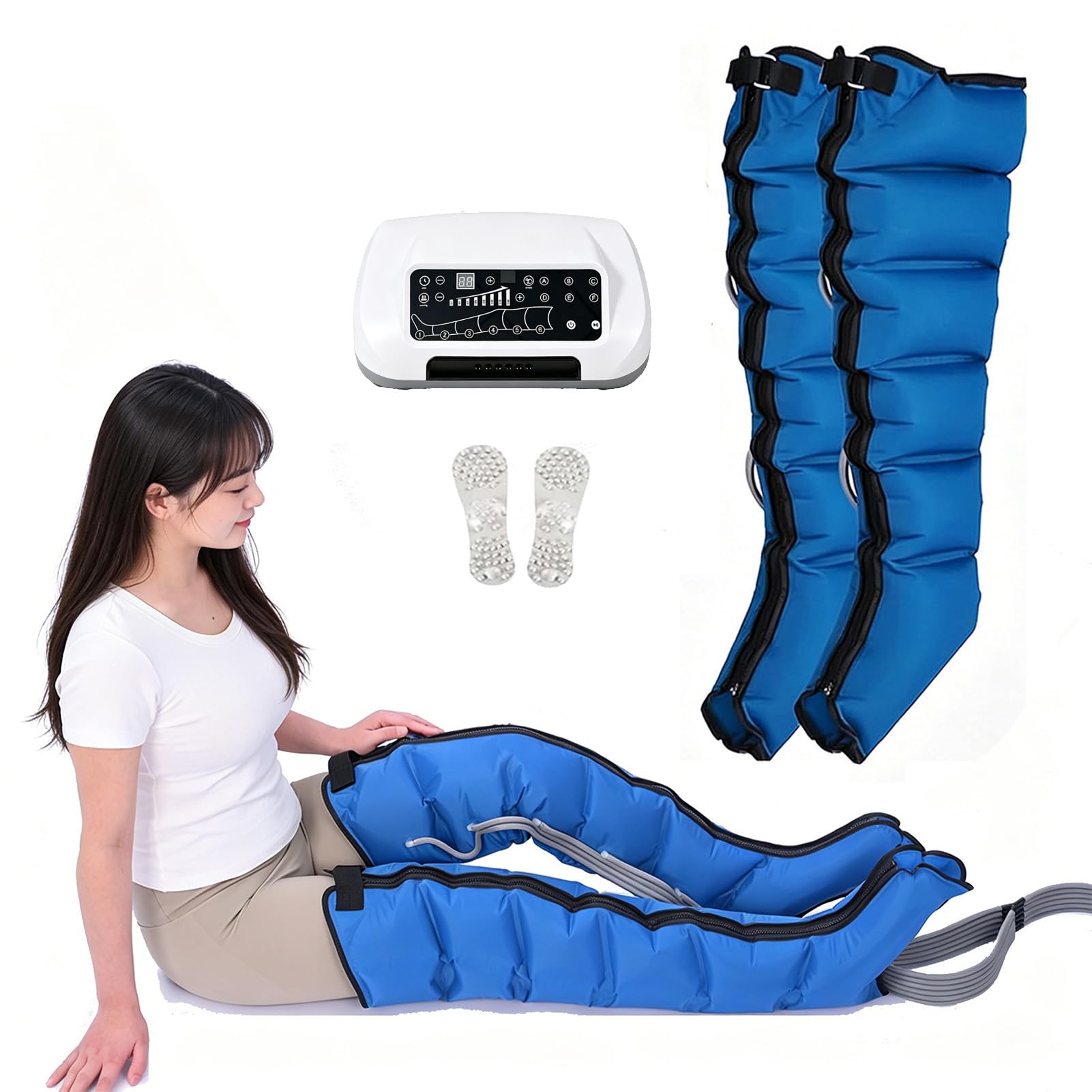 Joyfitness Leg Compression Machine, Leg Massager for Circulation, 6-Cavity Air Compression with Pressure Sensor, Wireless Control, Auto Exhaust Technology, Relieves Fatigue and Edema