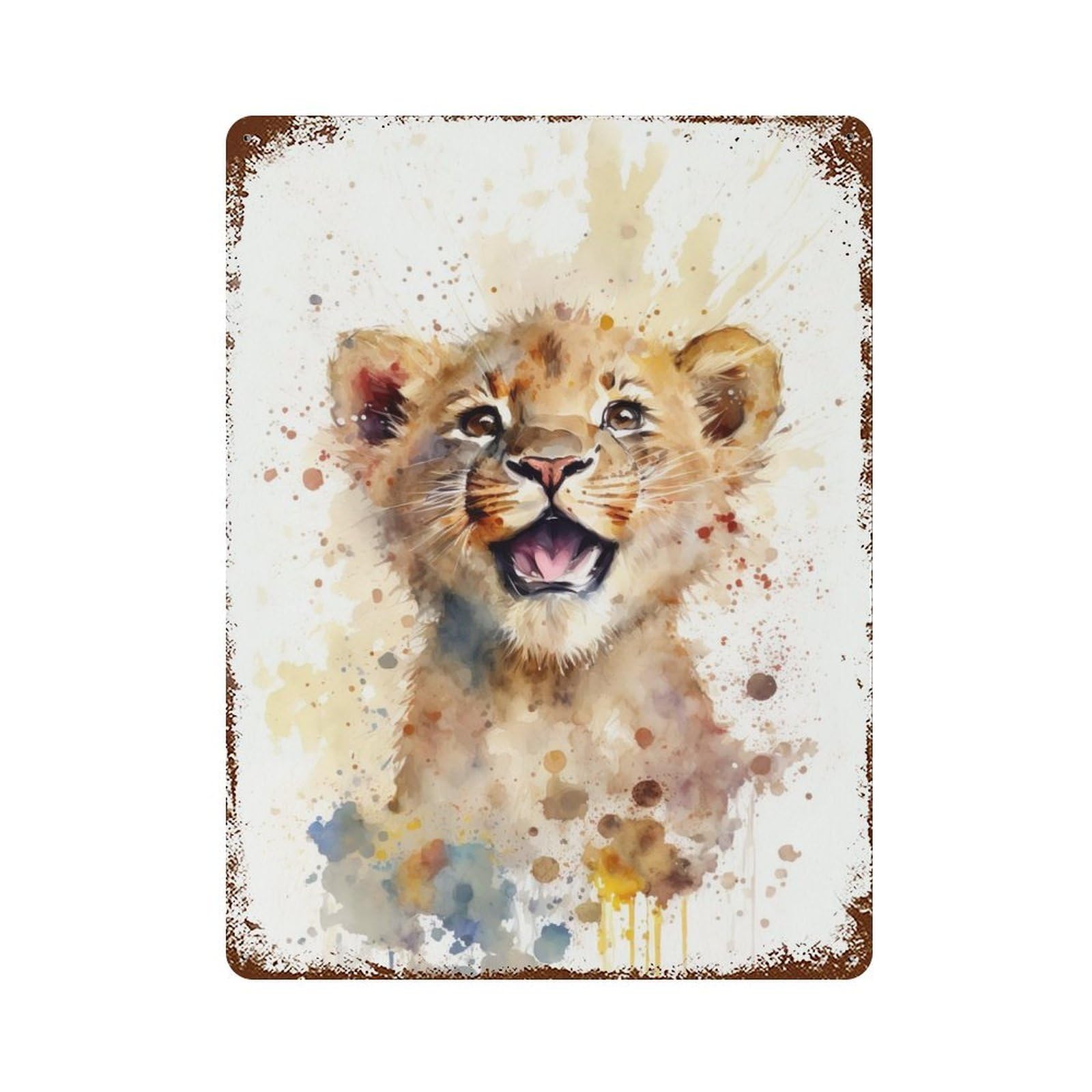 Lion Watersketch Drawing Rust Effect Tin Sign 15.7"x11.8", Novelty Wall Decor for Garage, Pub Or Kitchen