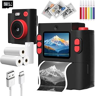 Wembley Kids Instant Print Camera with Dual Lens, 48MP, 1080P HD, 2.4" IPS Screen, 16X Zoom, 32GB SD Card, Thermal Printing, 6 Pens, 4 Rolls, USB Type-C, for Girls & Boys- Black