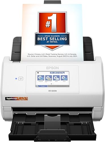 Epson RapidReceipt RR-600W - Escáner inalámbrico de escritorio a color de 2 lados para recibos y documentos con software ScanSmart AI PRO para