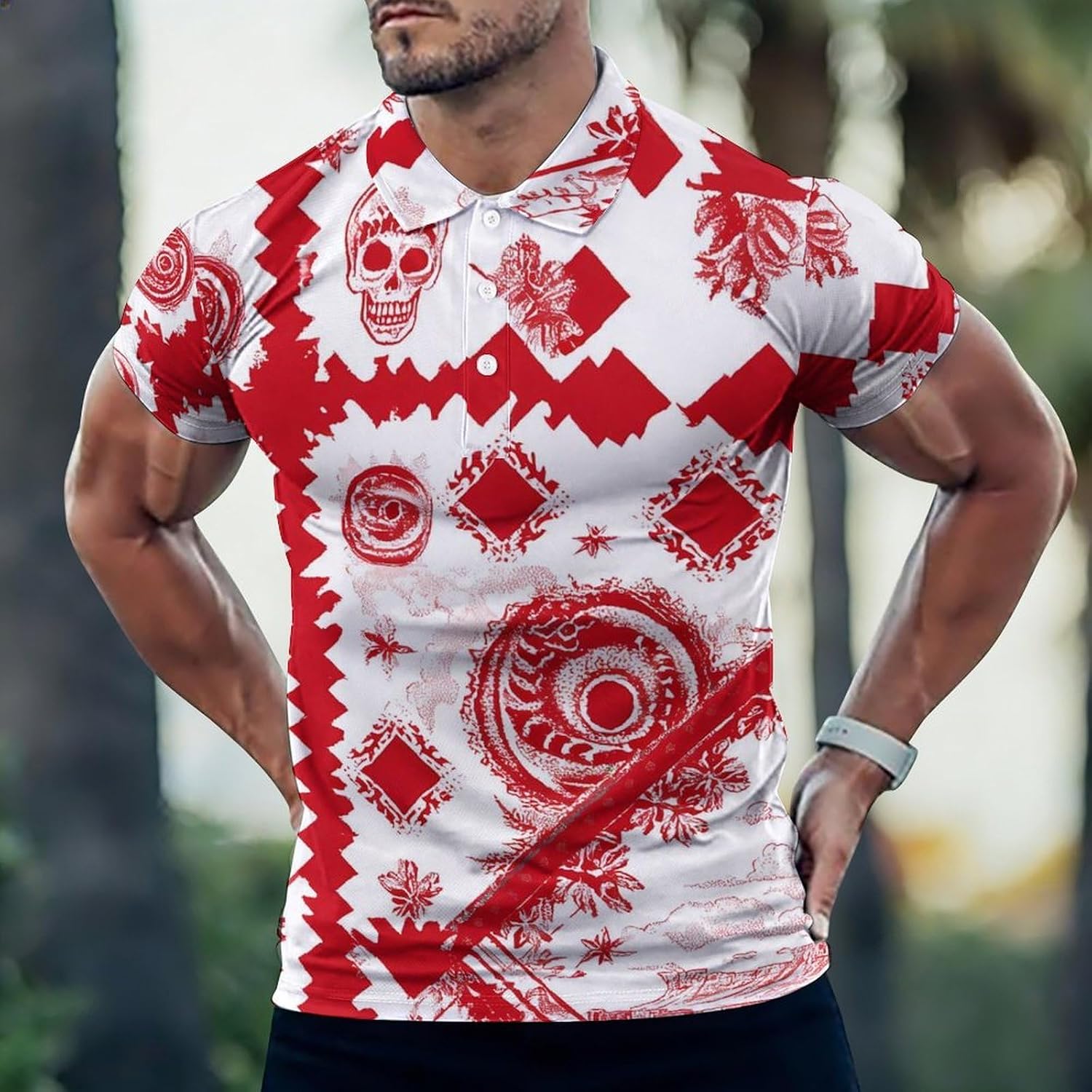 Bandana Skull Golf Polo Shirts for Men Casual T Shirts 5X-Large