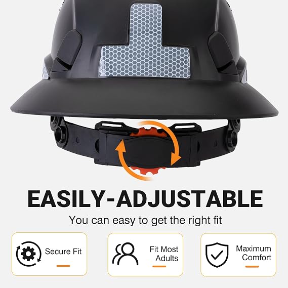 Full Brim Hard Hat, Cascos De Construccion, Vented Hard Hats | Construction OSHA Approved, Adjustable Cool Work Safety Helmet for Men and Women