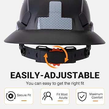 Full Brim Hard Hat, Cascos De Construccion, Vented Hard Hats | Construction OSHA Approved, Adjustable Cool Work Safety Helmet for Men and Women