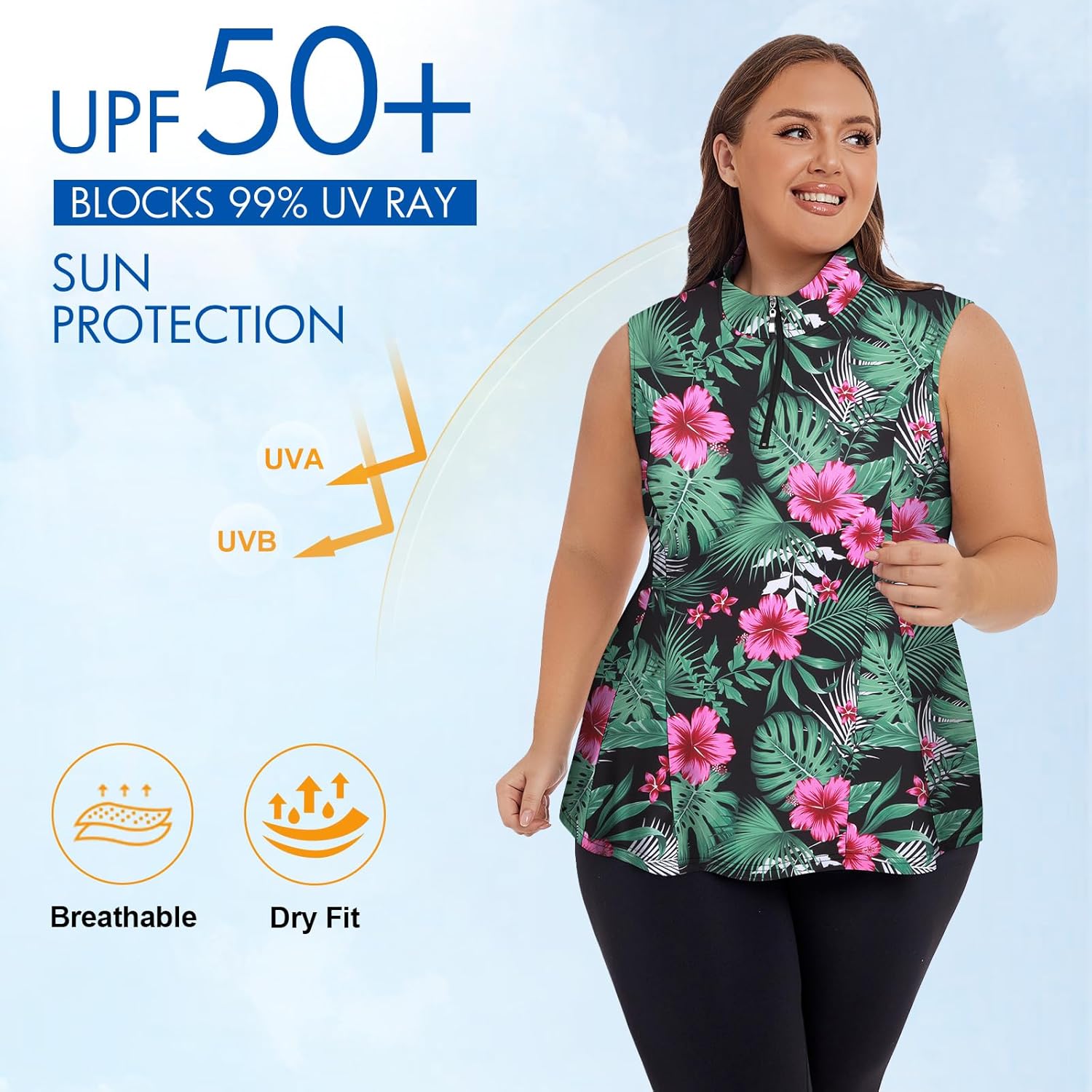 Plus Size Golf Polo Shirts for Women 1/4 Zip Up Quick Dry Sleeveless Workout Tank Tops XL-5XL - Image 4