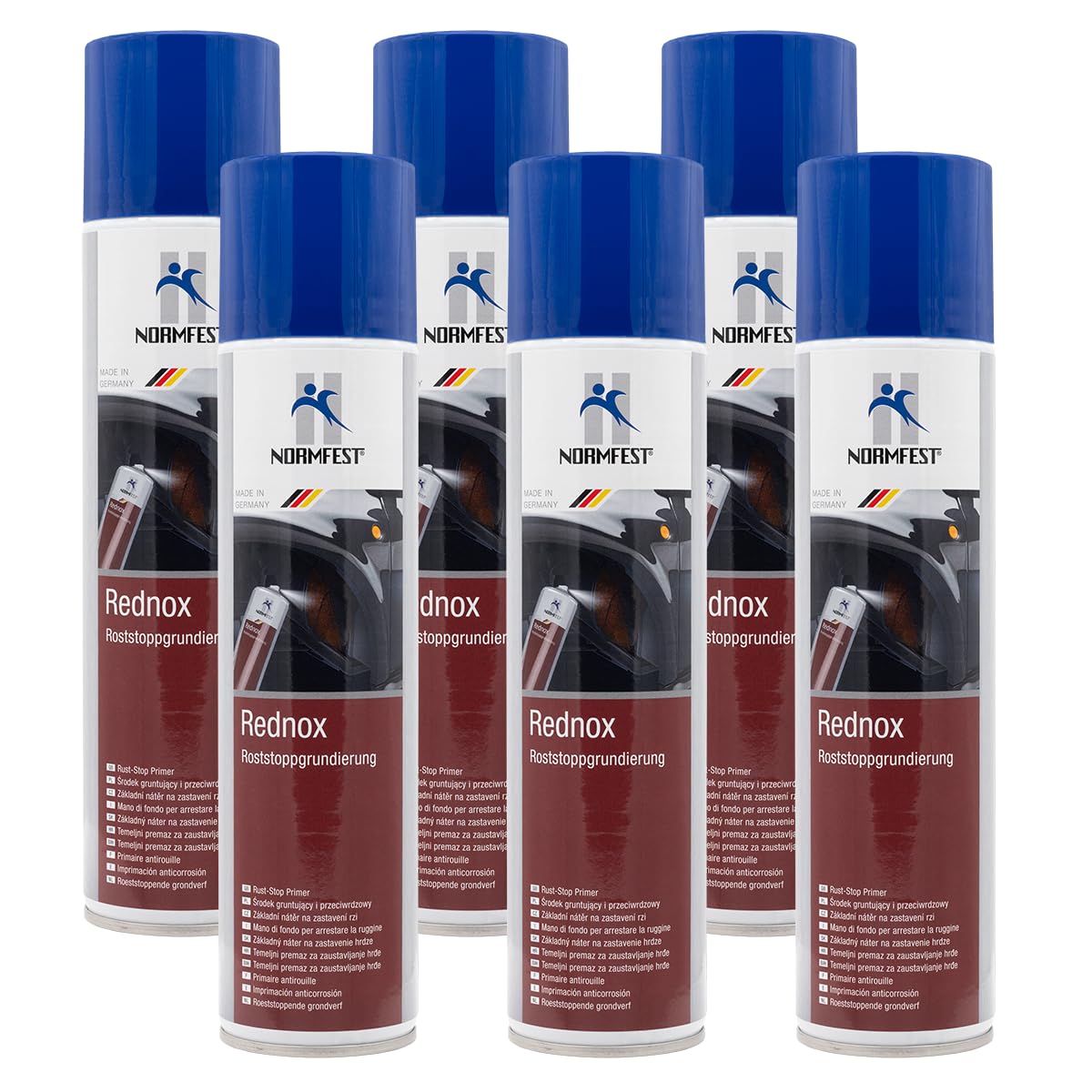 Normfest Rednox Roststopp-Grundierung – Effektiver Korrosionsschutz und Haftvermittler für Metall, Karosserie, Maschinenbau und Oldtimerrestauration, 6x 400ml