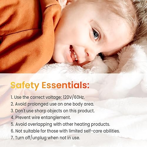 Miniatura 8 de WOOMER Manta térmica eléctrica de 50 x 60 pulgadas, reversible y súper acogedora piel sintética y sherpa, calentamiento rápido, 4 niveles de