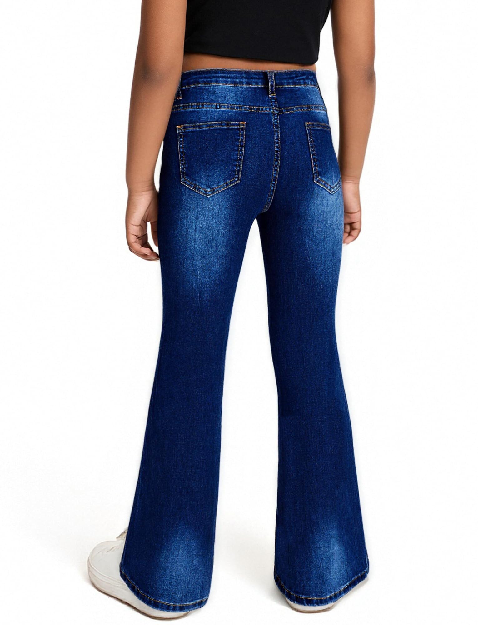 Maeau Ausgestellte Jeans für Mädchen, Retro Fashion Denim Hose Slim, Stretch Flared Freizeithose mit Taschen, Baumwollmischung, Weich Komfort, Größe 130-160/7-14 Jahre