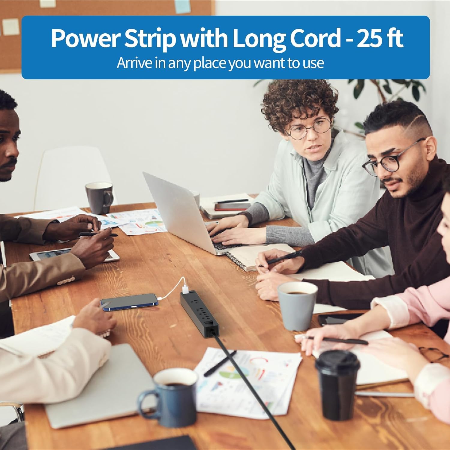 Flat Plug Extension Cord 25 Ft, NTONPOWER Ultra Thin Flat Extension Cord Under Carpet, Rug, Door, 3 Outlets Power Strip with 3 USB (1USB-C), Wall Mount,Overload Protection for Home Office, Black