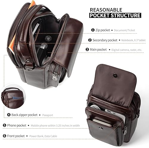 Miniatura 5 de Augus Bolso bandolera pequeño de cuero para hombre, bolso cruzado de hombro, bolsas de viaje para hombres, mochila con hebilla magnética