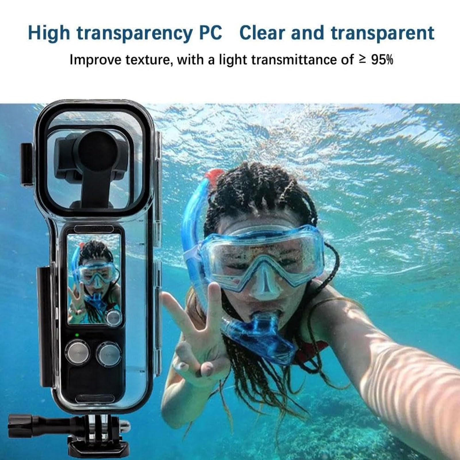 Funda Impermeable,Lente de Cristal Templado Plano Funda Impermeable para Cámara de Acción,Funda Impermeable para Cámara de Acción con Botón,para Buceo Natación