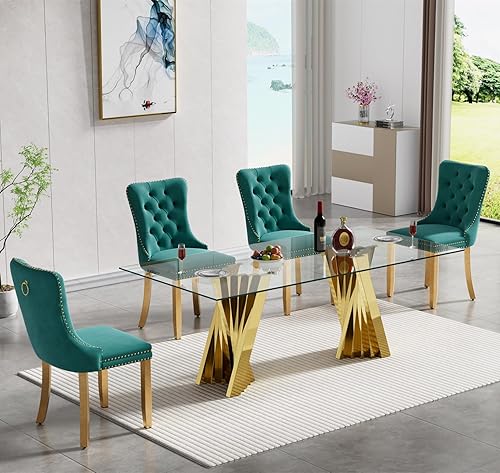 Miniatura 56 de SSLine Moderno juego de mesa de comedor de cristal de 7 piezas para 6 mesas de cocina y sillas de cristal dorado de lujo para 6 elegantes mesas de