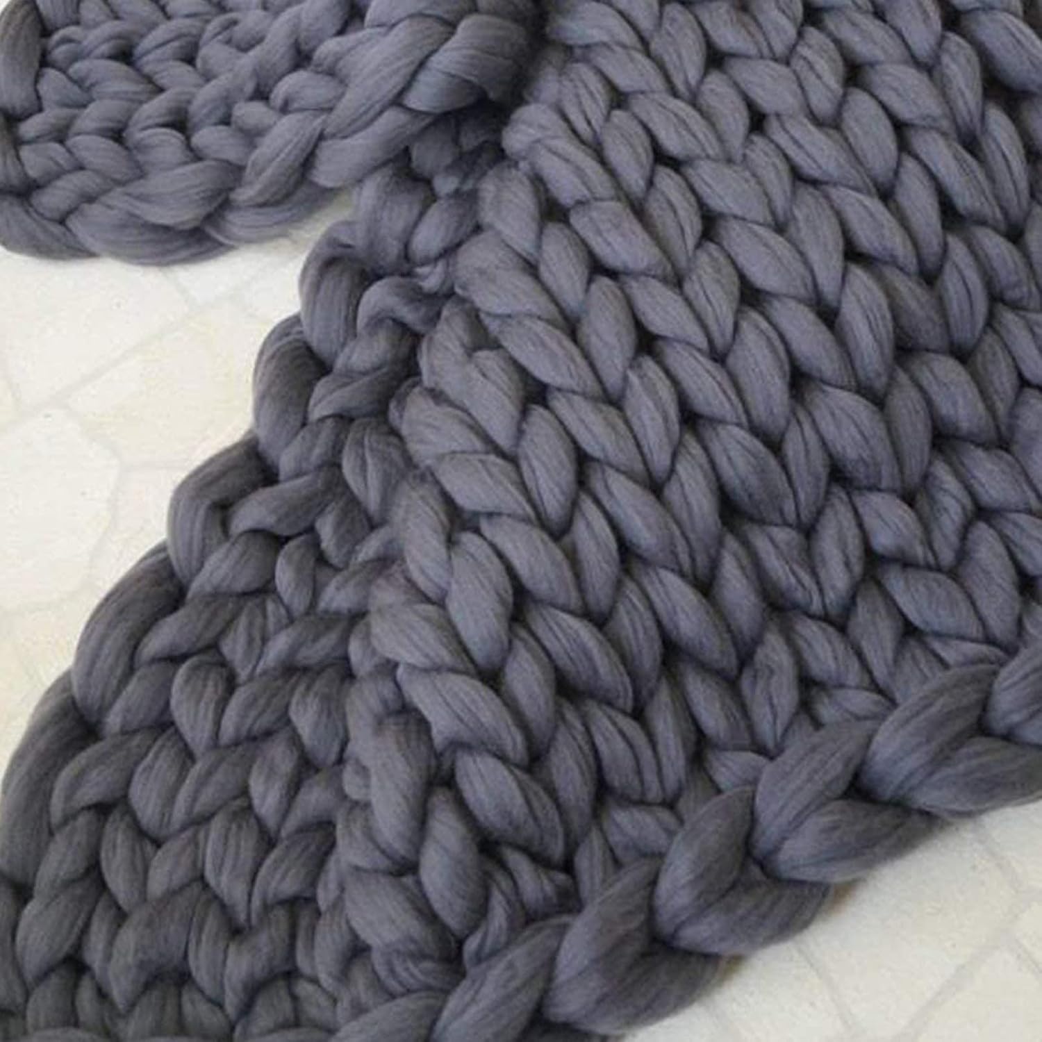 Chunky Knit Blanket Yarn Handmade Soft Bulky Arm Knitting Throw Super Large Bedroom Pet Bed Sofa Chair Home Decor Giant Yarn Loveseat Dark Grey 40"x60"