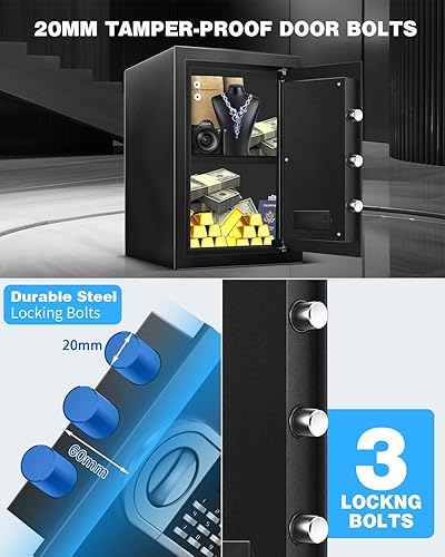 Miniatura 4 de Caja de seguridad digital electrónica de acero de 2.5 pies cúbicos para el hogar, caja de seguridad personal con sensor de luz LED, emergencia tipo
