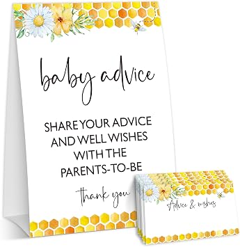 Honey Bee Baby Advice Cards for the Parents-to-Be, Gender Neutral Party Supplies, Summer Daisy Baby Shower Decorations Favors, 1 Sign & 50 Cards-A08